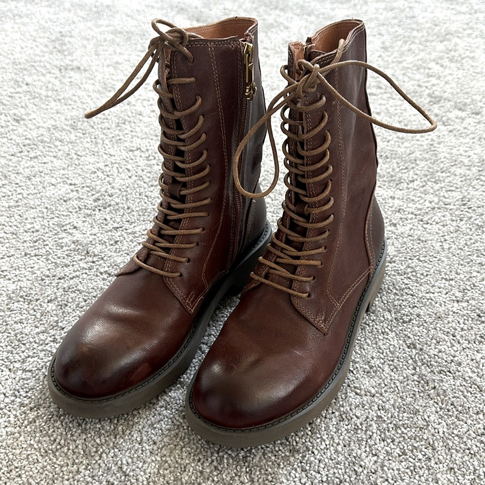 Brown Leather Combat Boots
